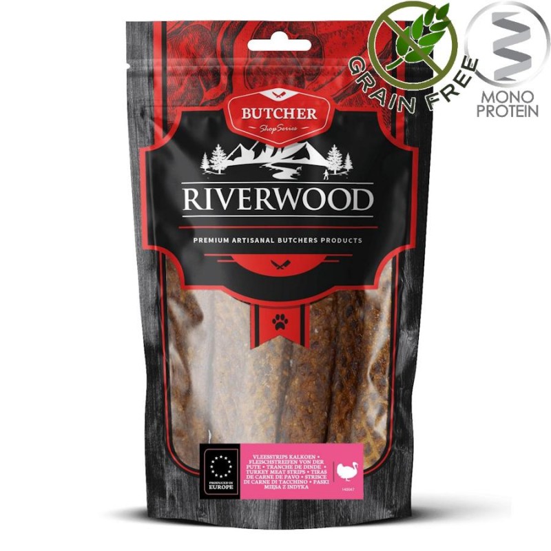 Riverwood Butcher Snack Meat Strips Turkey - лакомство за кучета от сушени пуешки ленти (150 гр)