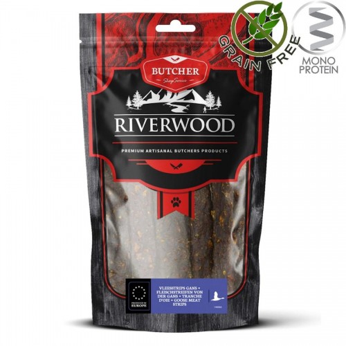 Riverwood Butcher Snack Meat Strips Goose - лакомство за кучета от сушени ленти от гъше месо (150 гр)