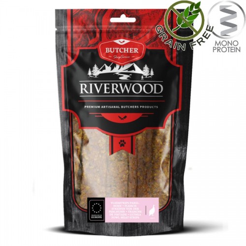 Riverwood Butcher Snack Meat Strips Guinea Fowl - лакомство за кучета със сушени ленти от токачка (150 гр)