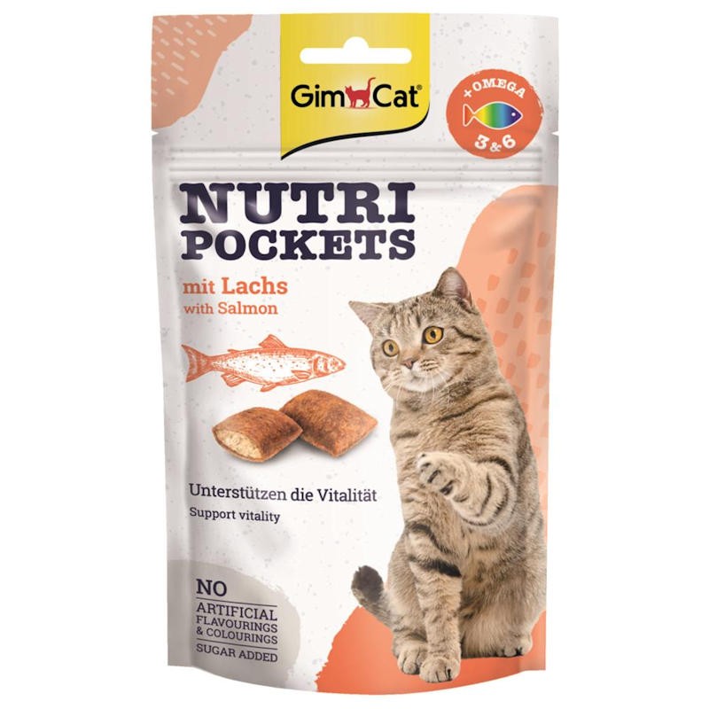 GimCat Nutri Pockets Salmon & Omega - лакомство за котки със сьомга и омега (60 гр)