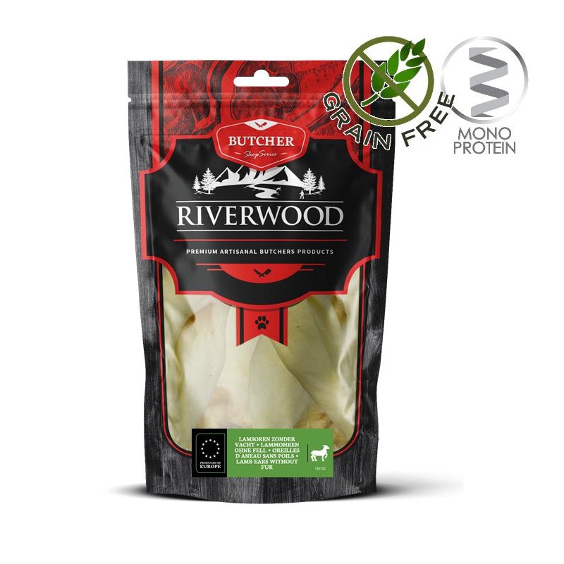 Riverwood Butcher Snack Lmb Ears without Skin  - лакомство за кучета от сушени агнешки уши без козина (100 гр)