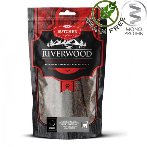 Riverwood Butcher Snack Meat Strips Roe - лакомство за кучета от сушени сърнешки ленти (150 гр)