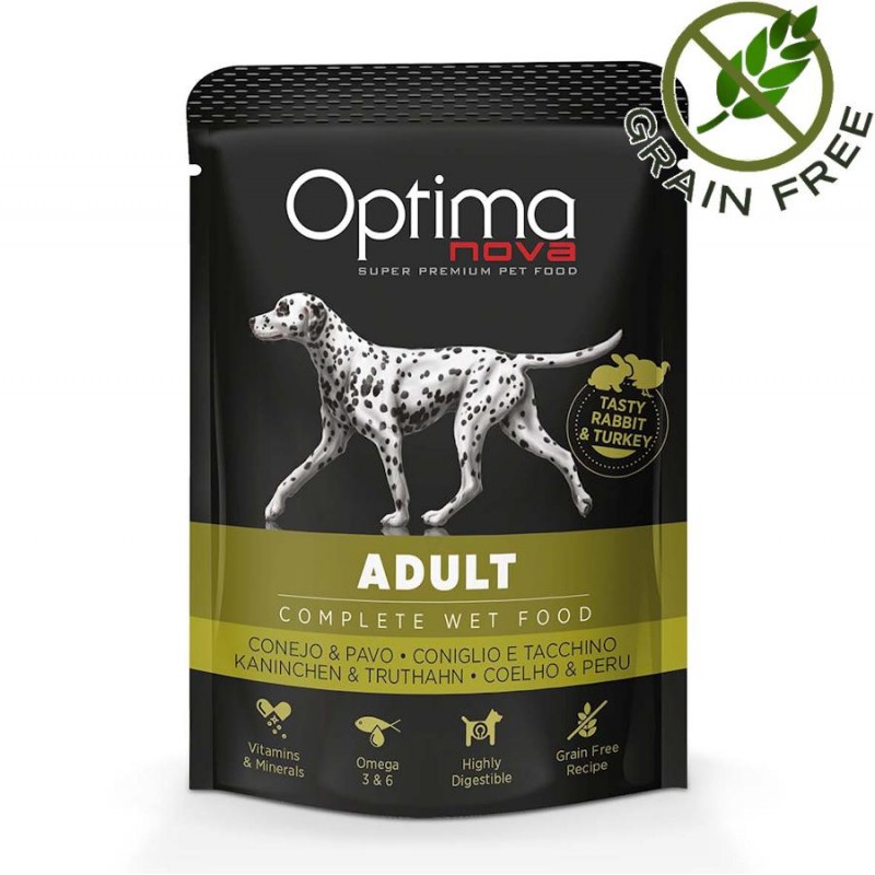 Optima Nova Dog Adult Tasty Rabbit & Turkey Pouch - пауч за кучета с вкусно заешко и пуешко (300 гр)