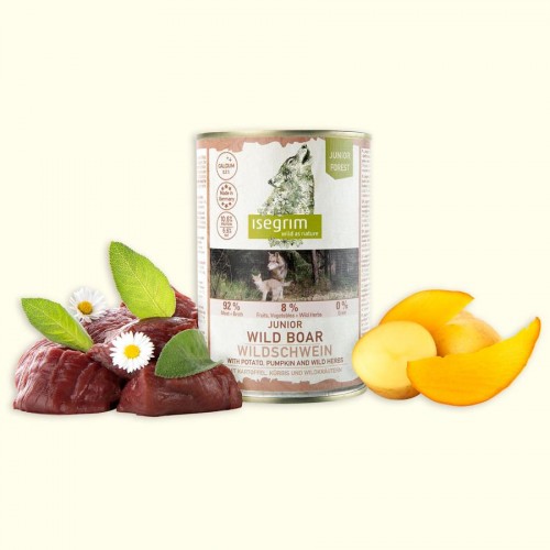 Isegrim Dog Junior Wild Boar + Potato, Pumpkin & Herbs - консерва за кученца (400 гр)