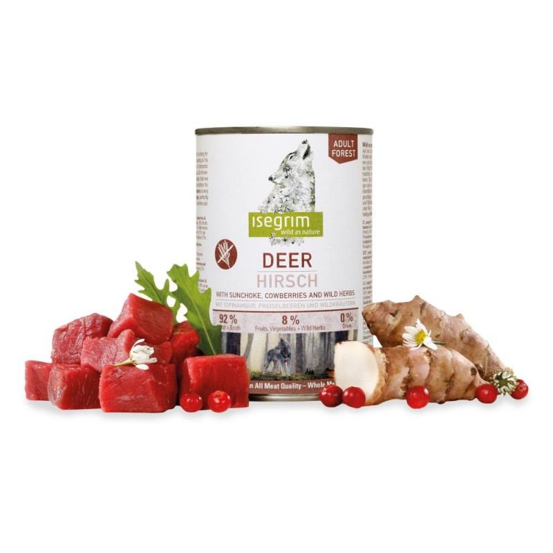 Isegrim Dog Adult Deer, Sunchoke, Cowberries & Herbs - консерва за кучета с месо от елен (400 гр)