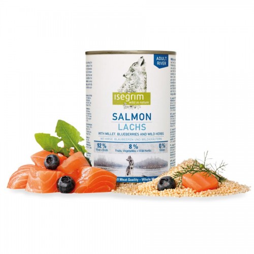 Isegrim Dog Adult Salmon + Millet, Blueberries & Herbs - консерва за кучета със сьомга (400 гр)