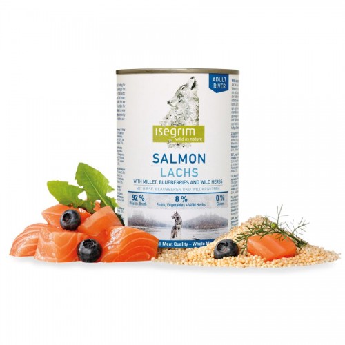 Isegrim Dog Adult Salmon + Millet, Blueberries & Herbs - консерва за кучета (800 гр)