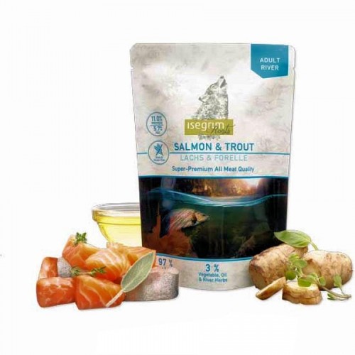 Isegrim Dog Adult Salmon + Trout & Sunchoke + Herbs - пауч за кучета с пъстърва и сьомга (410 гр)