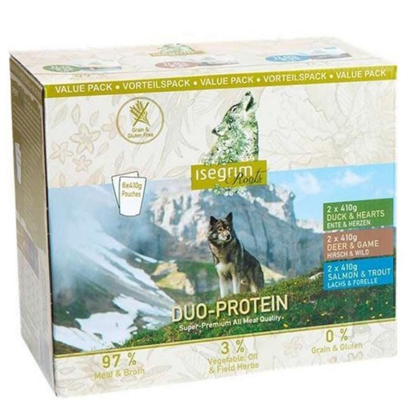 Isegrim Dog Adult Duoprotein Multi Pack - пауч за кучета (6 х 410 гр)