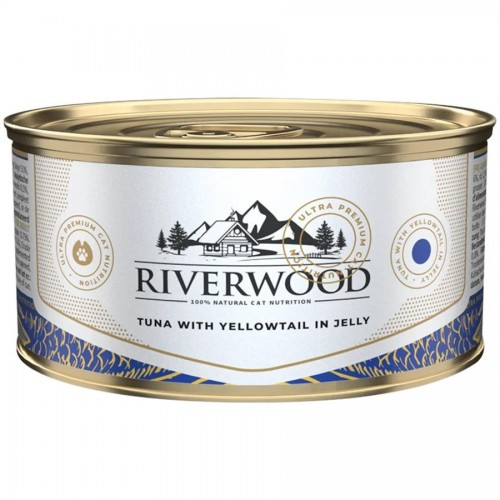 Консерва за котки с риба тон и амбърджак в желе Riverwood Tuna with Yelloowtail in Jelly (85 гр)