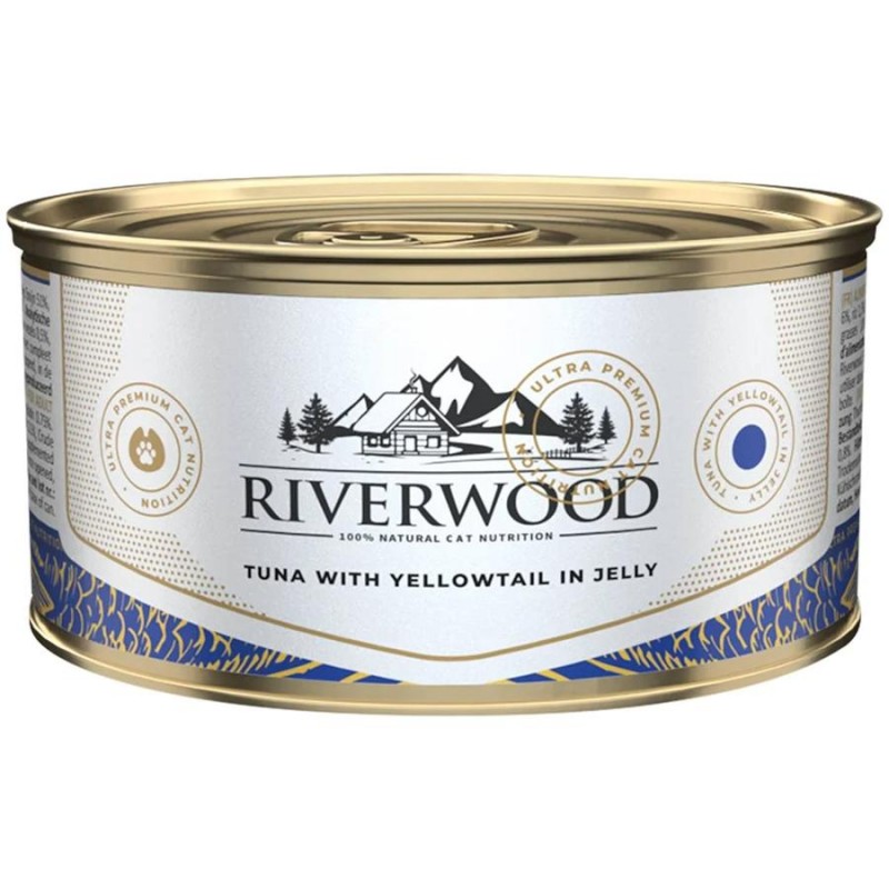 Консерва за котки с риба тон и амбърджак в желе Riverwood Tuna with Yelloowtail in Jelly (85 гр)