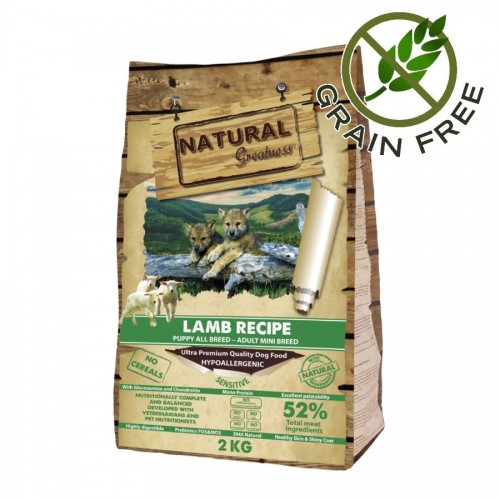 Суха храна за кученца със заешко Natural Greatness "Lamb Recipe Sensitive - ултра премиум качество