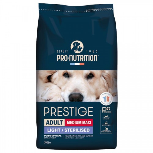Диетична храна за кастрирани кучета - Pro-Nutrition Prestige Light / Sterilised Dog Adult Medium / Maxi (15 + 3 кг екстра)