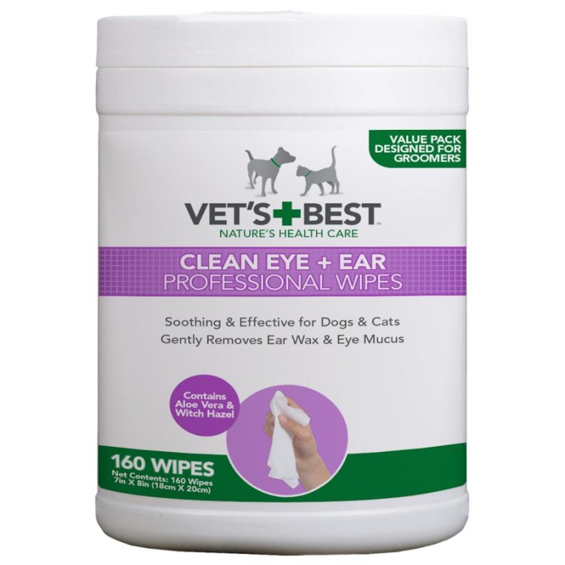 Почистващи кърпички за очи и уши на котки и кучета - Vet's Best Clean Ear & Eye Wipes (160 бр.)