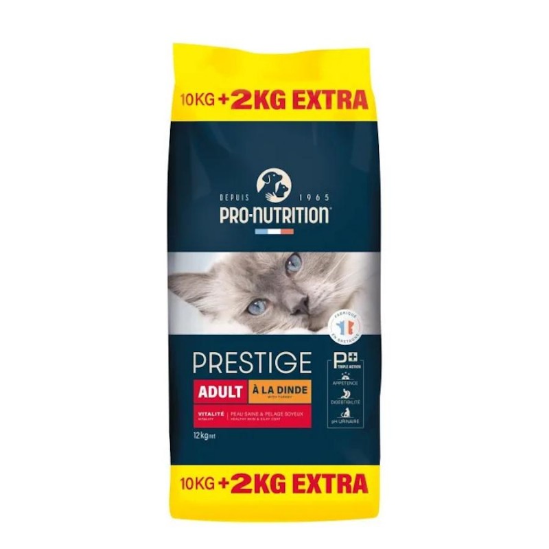 Висок клас храна за претенциозни котки с пуешко - Pro-Nutrition Prestige Adult Cat A La Dinde (10 кг + 2 кг гратис)