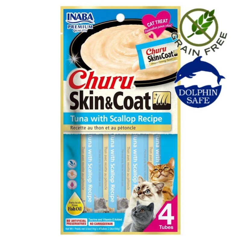 Churu Skin & Coat Tuna with Scallop Recipe (4 х 14 гр) - лакомство с туна и скалопини за перфектната козина на вашата котка