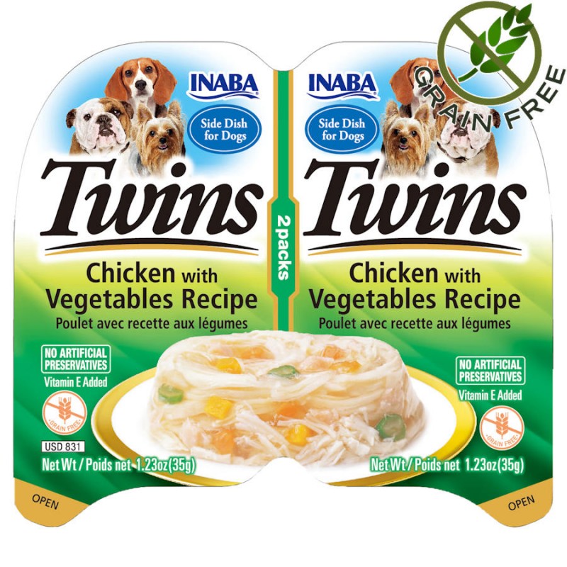 Inaba Twins Chicken with Vegetables Recipe - неустоимо лакомство за кучета с пилешко и зеленчуци в бульон
