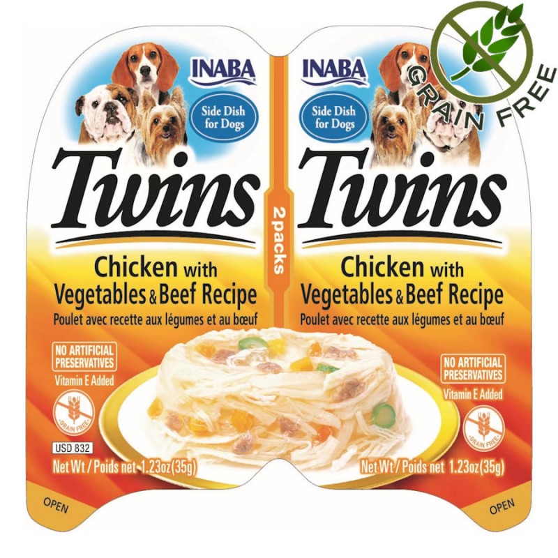 Inaba Twins Chicken with Vegetables & Beef Recipe - неустоимо лакомство за кучета с пилешко, говеждо и зеленчуци в бульон
