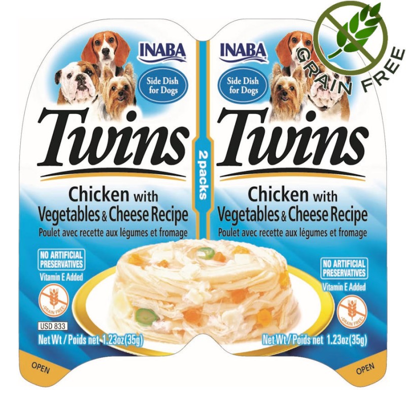 Inaba Twins Chicken with Vegetables & Cheese Recipe - неустоимо лакомство за кучета с пилешко, сирене и зеленчуци в бульон