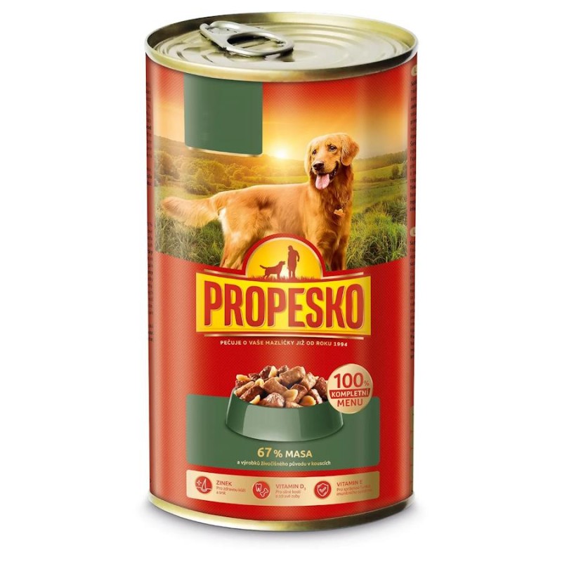 Консерва Propesko за кучета с телешко, пилешко и дивеч (1240 гр)