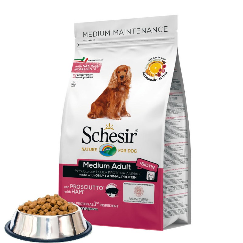 Schesir Medium Dog with Ham - насипна храна за кучета с шунка (500 гр)