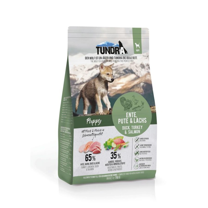 Висококачествена храна за кученца Tundra Puppy с Пуйка, Патица, Пиле и Сьомга (0.750 кг)