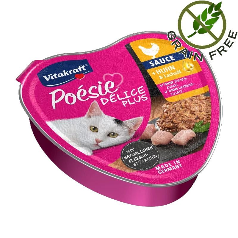 Първокласна храна за котки Poésie® Heart Delice Plus - Пиле и Масло от Сьомга (85 гр)