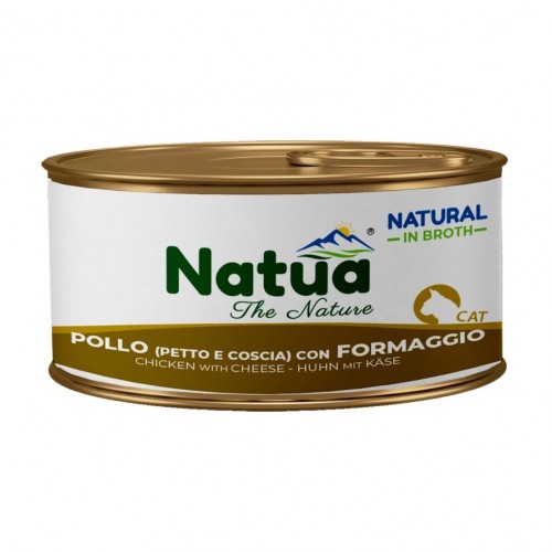 Natua Natural Cat Chicken & Cheese in Broth - консерва за котки с пилешки гърдички, бутче и сирене