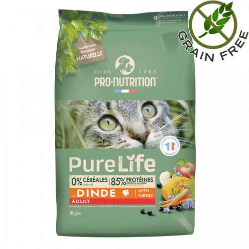 Отлична храна за котки с пуешко Flatazor Pro-Nutrition Pure Life Cat Adult with Turkey (8 кг)