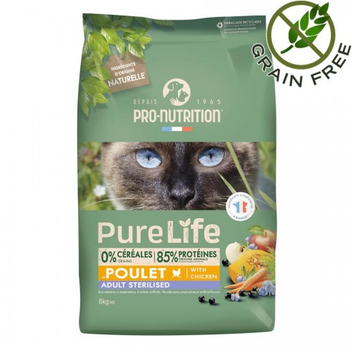 Отлична храна за кастрирани котки с пилешко Flatazor Pro-Nutrition Pure Life Cat Adult with Chicken (8 кг)