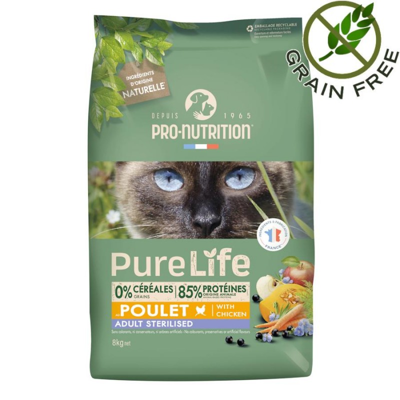 Отлична храна за кастрирани котки с пилешко Flatazor Pro-Nutrition Pure Life Cat Adult with Chicken (8 кг)