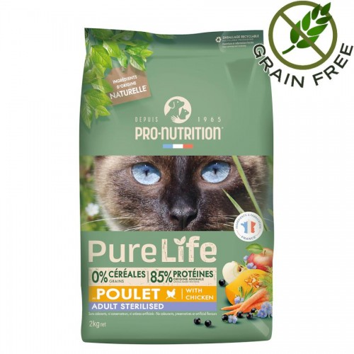 Отлична храна за кастрирани котки с пилешко Flatazor Pro-Nutrition Pure Life Cat Adult with Chicken (2 кг)