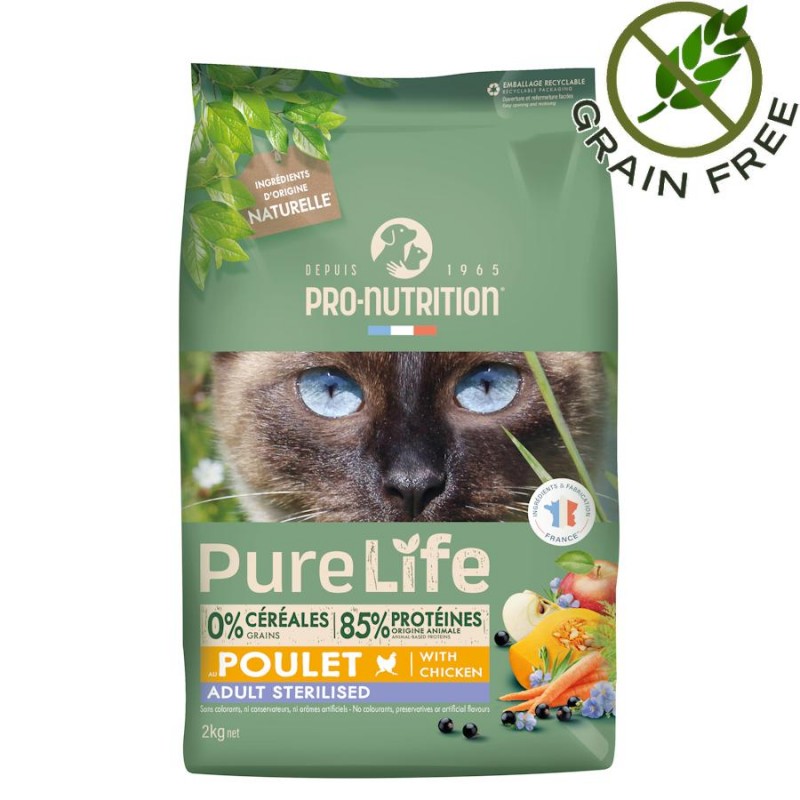 Отлична храна за кастрирани котки с пилешко Flatazor Pro-Nutrition Pure Life Cat Adult with Chicken (2 кг)