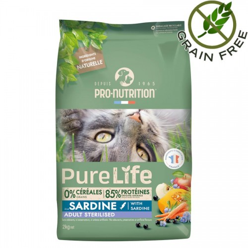 Отлична храна за кастрирани котки със сардини Flatazor Pro-Nutrition Pure Life Cat Adult with Sardines (2 кг)