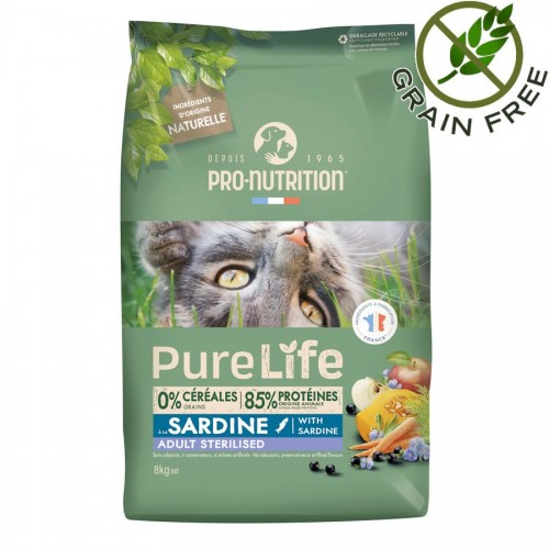 Отлична храна за кастрирани котки със сардини Flatazor Pro-Nutrition Pure Life Cat Adult with Sardines (8 кг)
