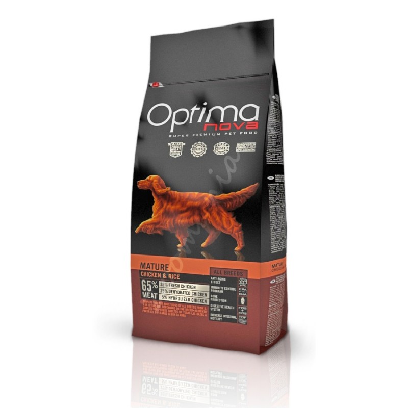 Отлична храна за кучета в пенсионна възраст - Optima Nova Dog Adult Mature Chicken & Rice - 12 кг