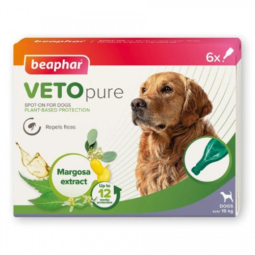 Beaphar Veto Pure Bio Spot On Dog 15+ kg - противопаразитни пипети за кучета (6 бр.)