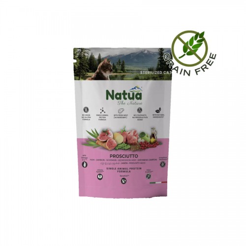 Суха храна за кастрирани котки с прошуто - Natua Dry Line Sterilized Cat Prosciutto