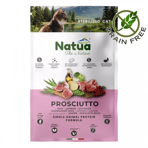 Суха храна за кастрирани котки с шунка - Natua Dry Line Sterilized Cat Prosciutto