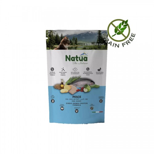 Суха храна за кастрирани котки с пъстърва - Natua Dry Line Sterilized Cat Fish