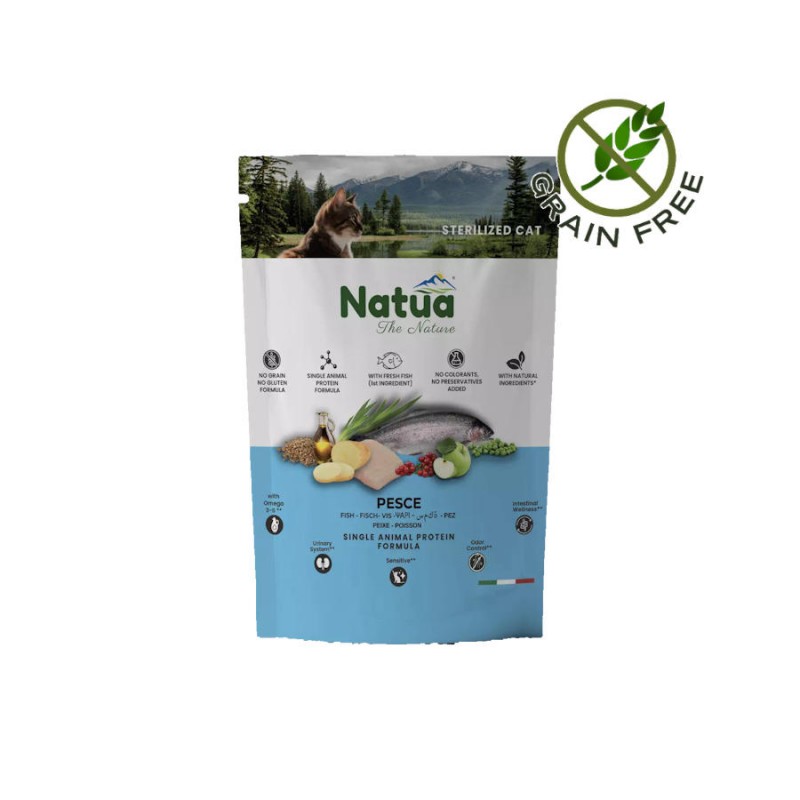 Суха храна за кастрирани котки с пъстърва - Natua Dry Line Sterilized Cat Fish