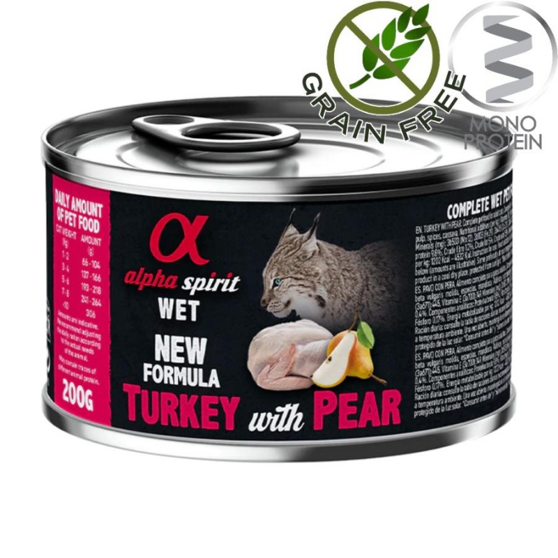 Alpha Spirit Complete Cat Wet Turkey with Pear - монопротеин пастет с пуешко и круши за котки (3х200гр + 1х200гр безпл.)