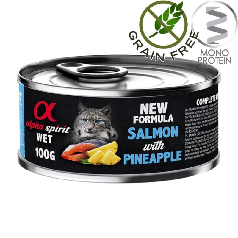 Alpha Spirit Complete Cat Wet Salmon with Pineapple - монопротеин пастет със сьомга и ананас за котки (3х100гр + 1х100гр безпл.)