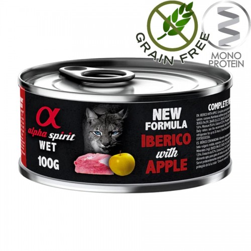 Alpha Spirit Complete Cat Wet Iberico with Apple - монопротеин пастет със свинско и ябълки за котки (3х100гр+1х100гр безпл.)