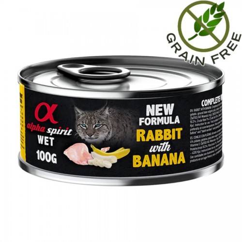 Alpha Spirit Complete Cat Wet Rabbit with Banana - пастет със заешко и банан за котки (3х100гр + 1х100гр безпл.)