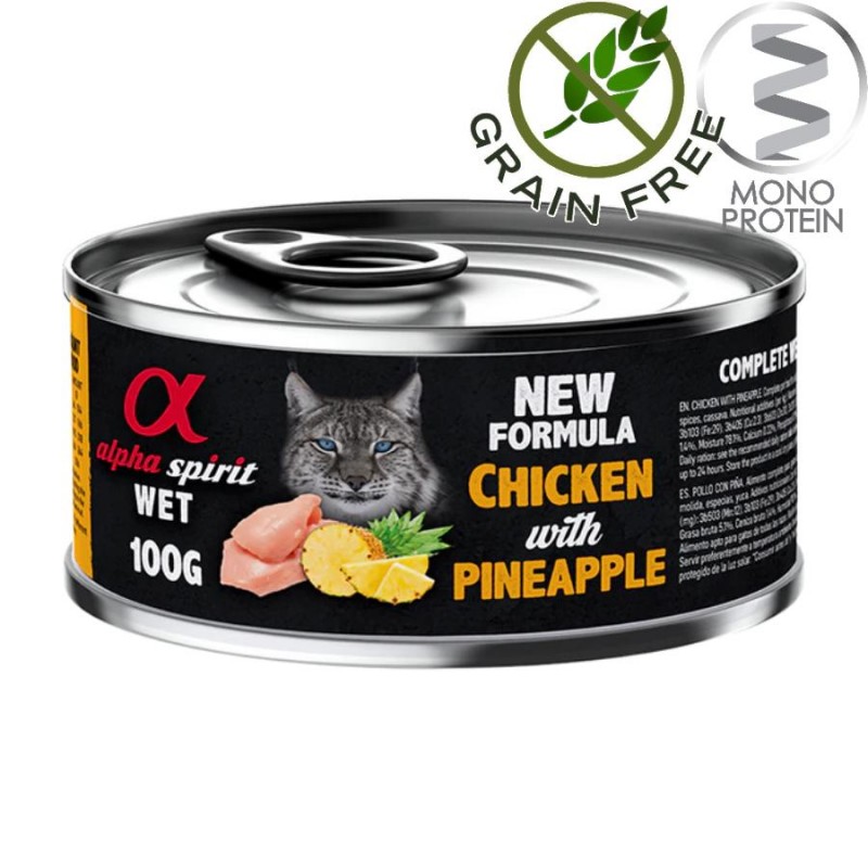 Alpha Spirit Complete Cat Wet Chicken with Pineapple - монопротеин пастет с пилешко и ананас за котки (3х100гр + 1х100гр безпл.)