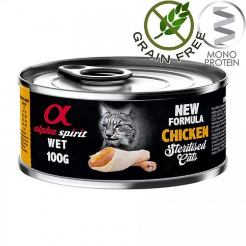 Alpha Spirit Complete Cat Sterilized Wet Chicken - монопротеин пастет с пилешко за кастрирани котки (3х100гр + 1х100гр безпл.)