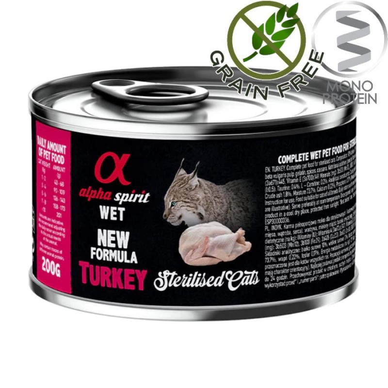 Alpha Spirit Complete Cat Sterilized Wet Turkey - монопротеин пастет с пуешко за кастрирани котки (200 гр)