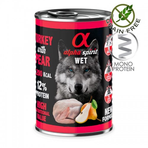 Alpha Spirit Complete Dog Wet Turkey with Pear - монопротеин пастет с пуешко и круши за кучета