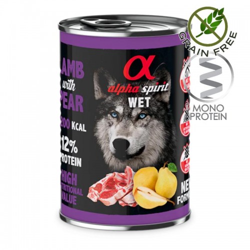 Alpha Spirit Complete Dog Wet Lamb with Pear - монопротеин пастет с агнешко и круши за кучета (4х400гр на цената на 3)